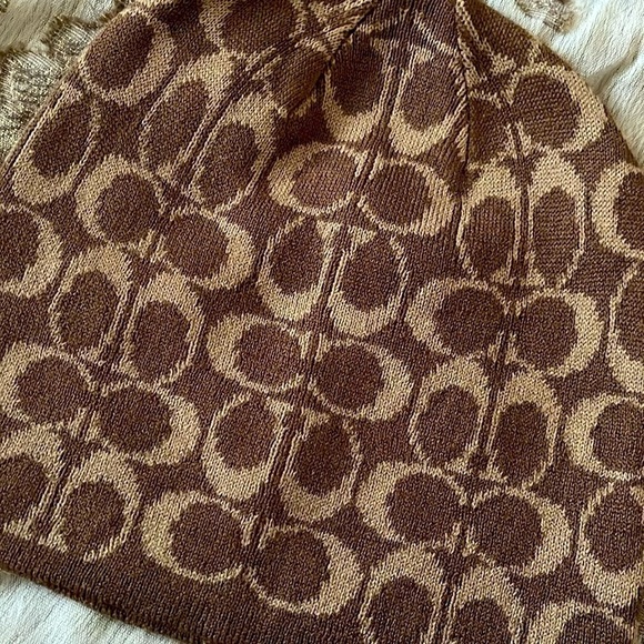 NWOT Coach Khaki Logo Wool Blend Beanie Signature C Logo Print Ribbed Hat main image 8
